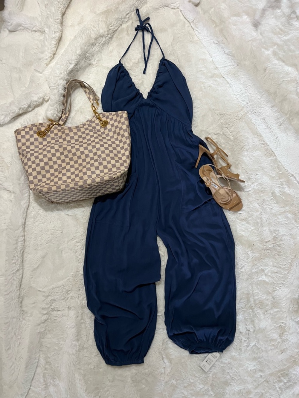 Cupshe Navy Halter Tie Wide-Leg Jumpsuit